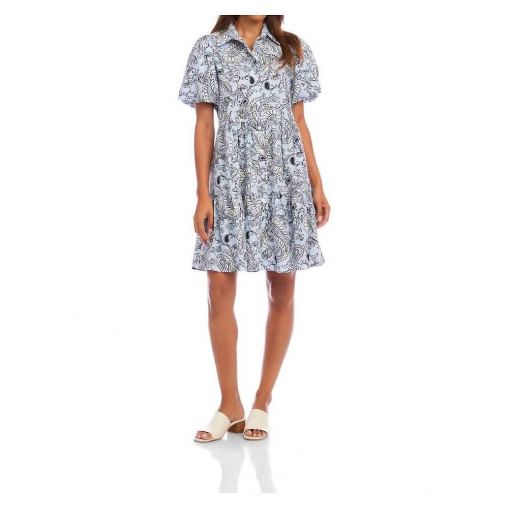NEW KAREN KANE puff sleeve tiered shirtdress in paisley